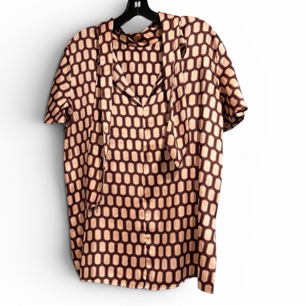 Zara Geometric Brown and Cream Button Down Shirt